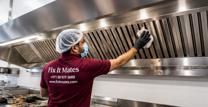 Grease removal from kitchen exhaust duct Dubai hotel
