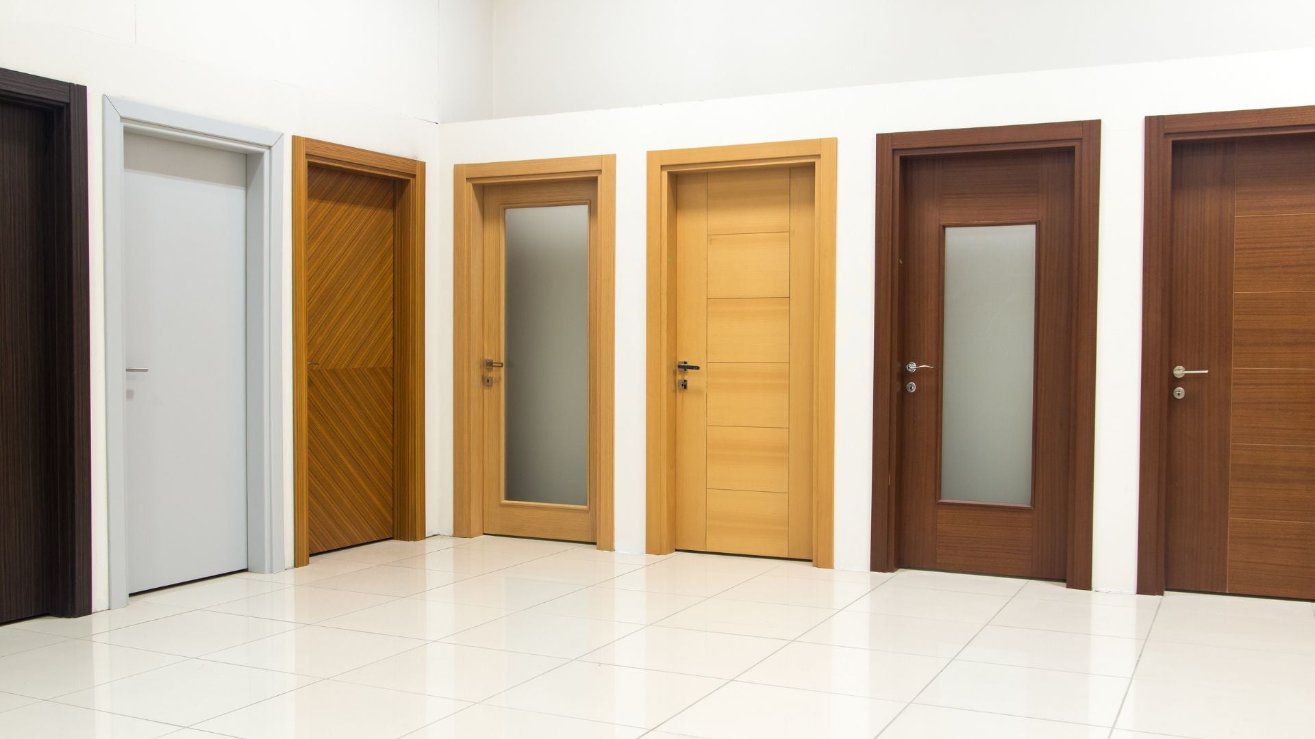 A variety of interior doors crafted by Fix It Mates in Dubai, showcasing different styles such as modern, classic, and minimalist designs. The doors are made from materials like wood, glass, and metal, offering a blend of functionality and aesthetic appeal for various interior settings.